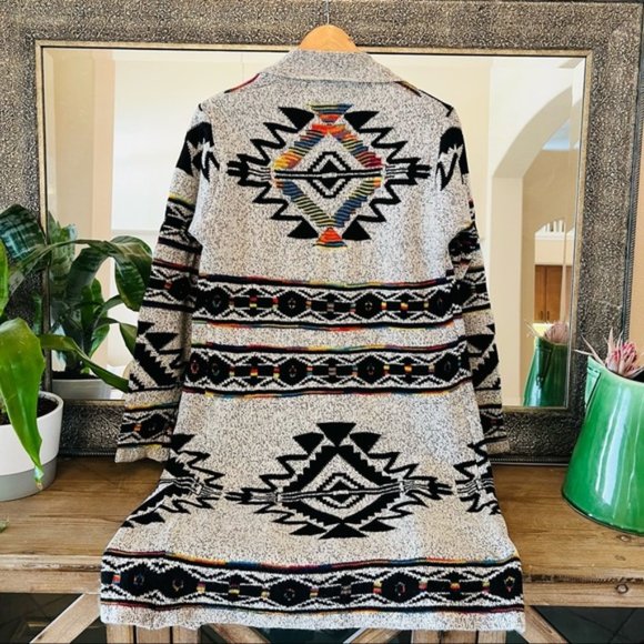Aztec Print Cardigan Open Front Long NEW - Picture 5 of 8